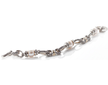 STERLING SILVER AND YELLOW GOLD FRESH WATER PEARL ROPE LINK BRACELET