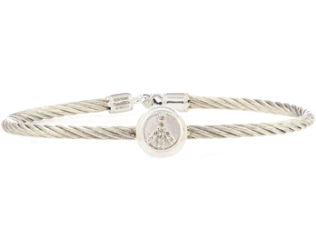 STERLING SILVER CABLE BANGLE WITH ROUND PEACE SIGN DIAMOND STATION