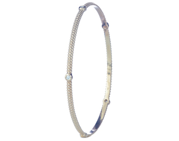 14K ROSE GOLD BEADED AND BEZEL SET DIAMOND BANGLE