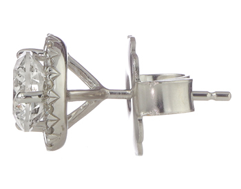 14K WHITE GOLD 2.19CTTW ROUND DIAMOND SOLITAIRE EARRINGS WITH HALO MARTINI MOUNTING