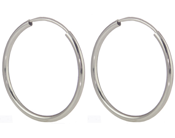 14K WHITE GOLD ROUND HOOP EARRINGS