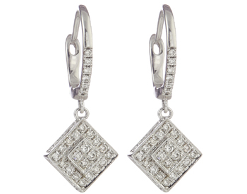 14K WHITE GOLD SQUARE SHAPED DIAMOND FILIGREE DROP EARRINGS