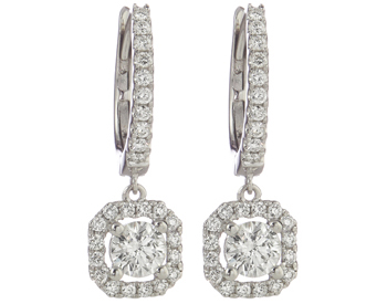 18K WHITE GOLD OCTAGON SHAPED DIAMOND DROP EARRINGS 