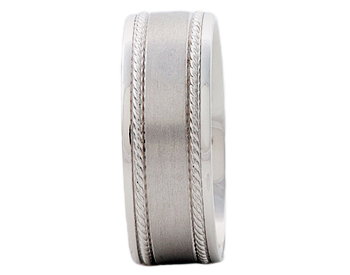 GENTLEMAN'S 14K WHITE GOLD 8MM SATIN CENTER AND ROPE STRIPED EDGE BAND