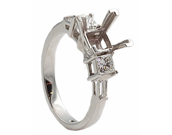 14K WHITE GOLD PRINCESS AND BAGUETTE DIAMOND SEMI MOUNTING
