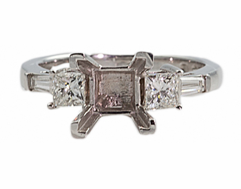 14K WHITE GOLD PRINCESS AND BAGUETTE DIAMOND SEMI MOUNTING