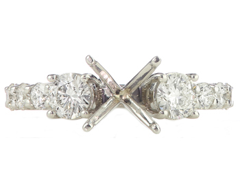 14K WHITE GOLD 3-STONE DESIGN SEMI MOUNTING