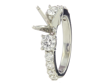 14K WHITE GOLD 3-STONE DESIGN SEMI MOUNTING