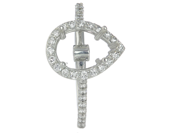14K WHITE GOLD PEAR SHAPED HALO BEZEL SET AND PAVE DIAMOND SEMI MOUNTING