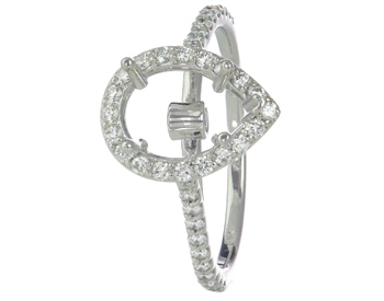 14K WHITE GOLD PEAR SHAPED HALO BEZEL SET AND PAVE DIAMOND SEMI MOUNTING