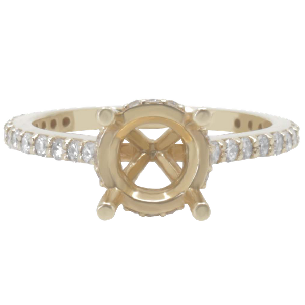 14K YELLOW GOLD SHARED PRONG CATHEDRAL SEMI-MTG RING