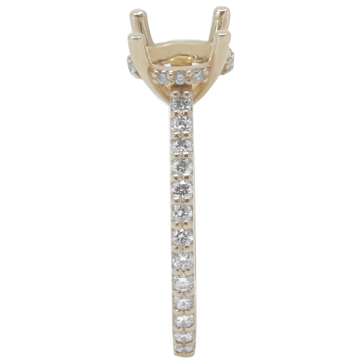 14K YELLOW GOLD SHARED PRONG CATHEDRAL SEMI-MTG RING