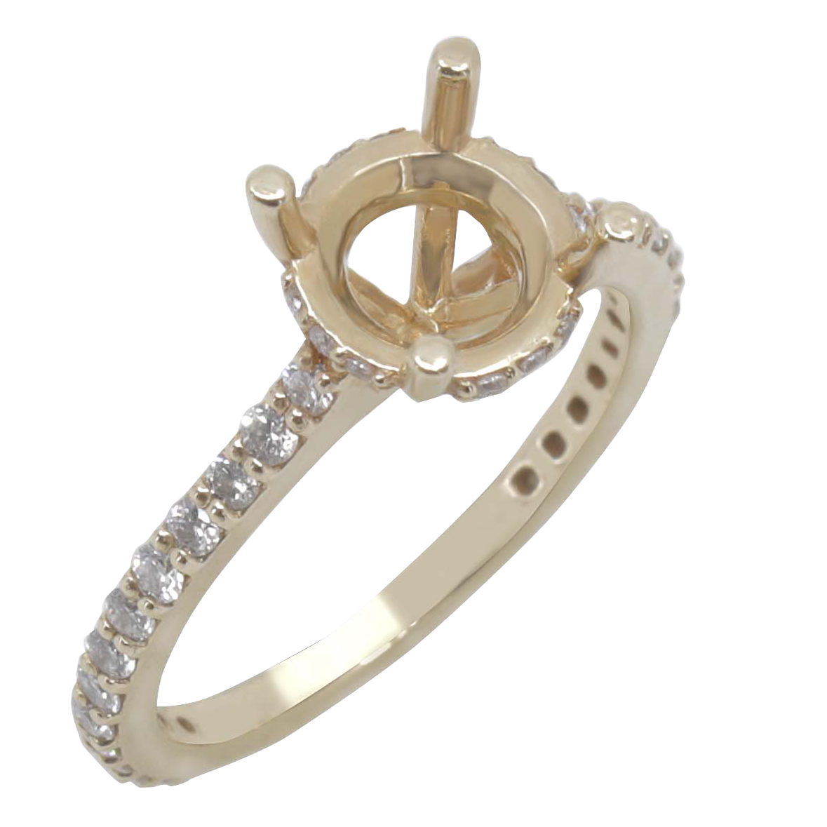 14K YELLOW GOLD SHARED PRONG CATHEDRAL SEMI-MTG RING