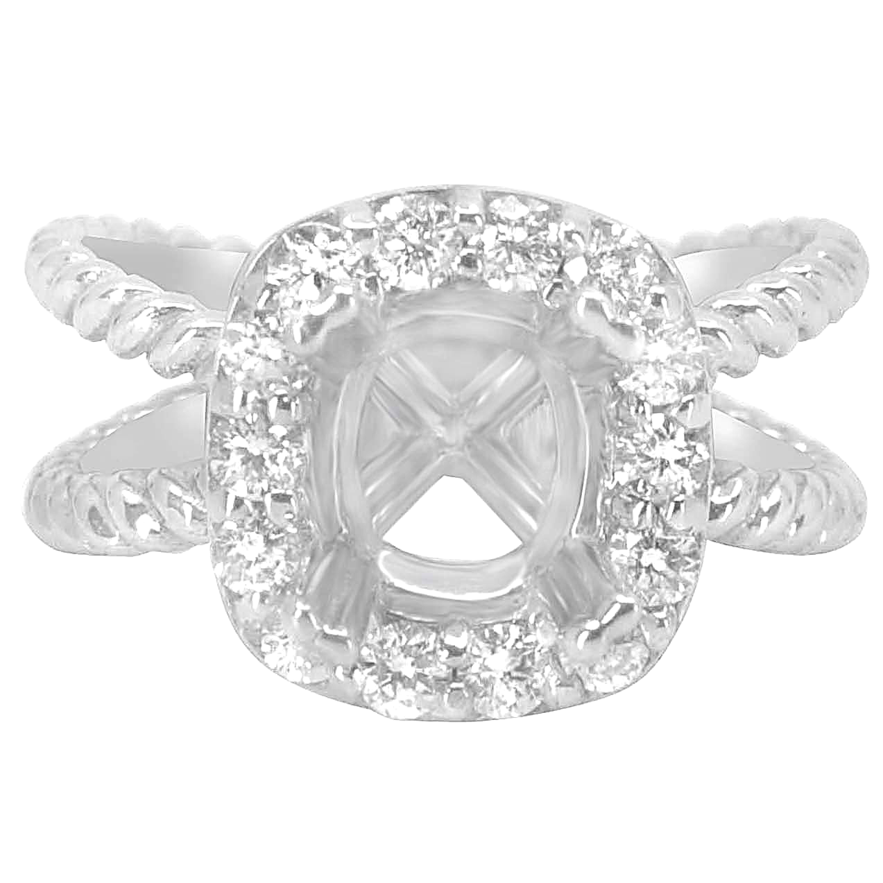 14K WHITE 10X11MM CUSHION HALO SPLIT SHANK ENAGEMENT RING