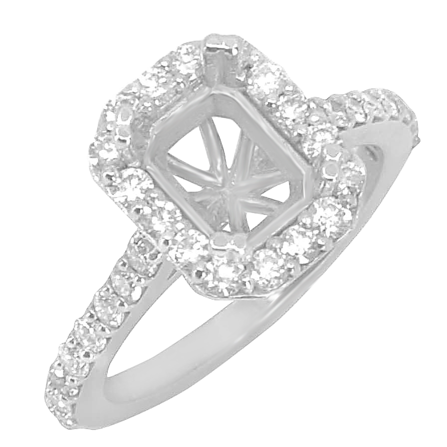 14K WHITE GOLD 9X11 EMERALD CUT HALO DIAMOND ENGAGEMENT RING