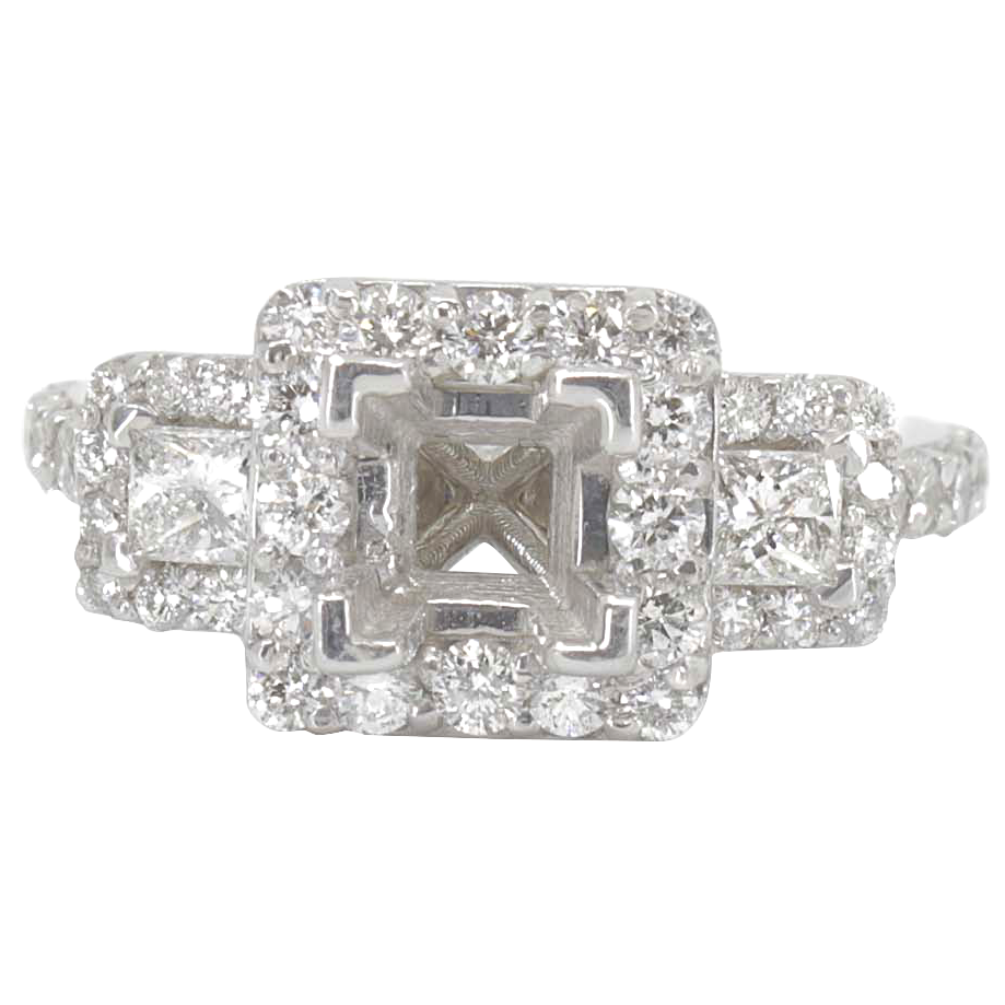 14K WHITE GOLD 3STONE 9MM SQUARE HALO RING