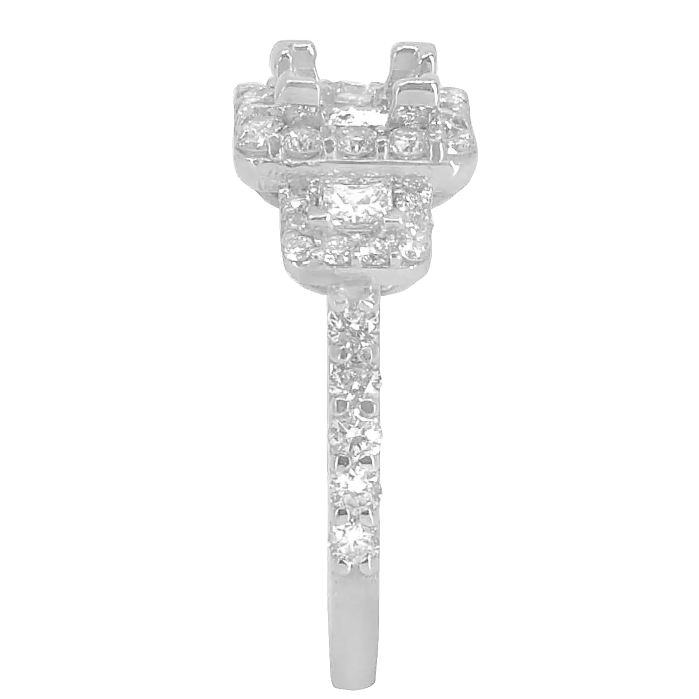 14K WHITE GOLD 3STONE 9MM SQUARE HALO RING