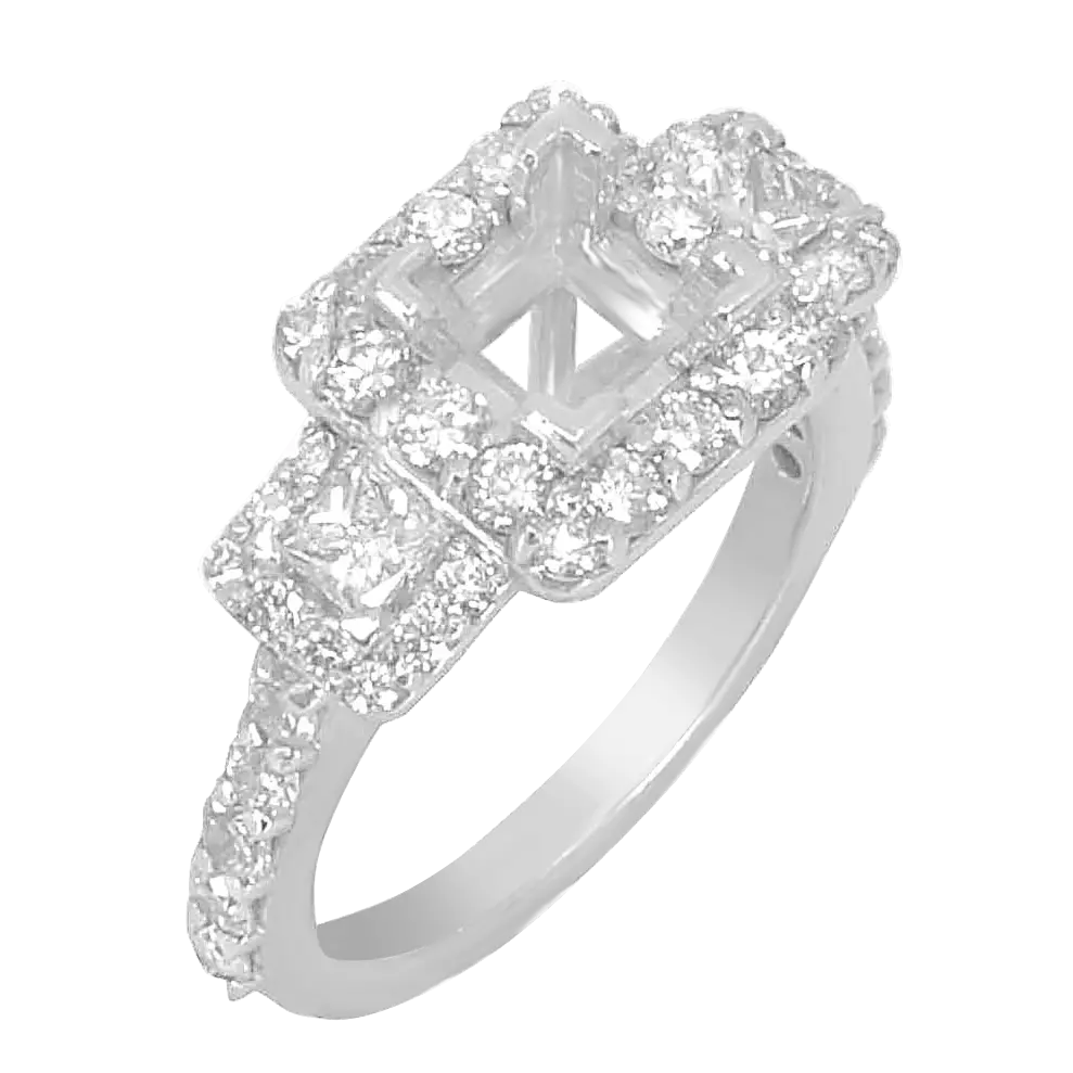 14K WHITE GOLD 3STONE 9MM SQUARE HALO RING