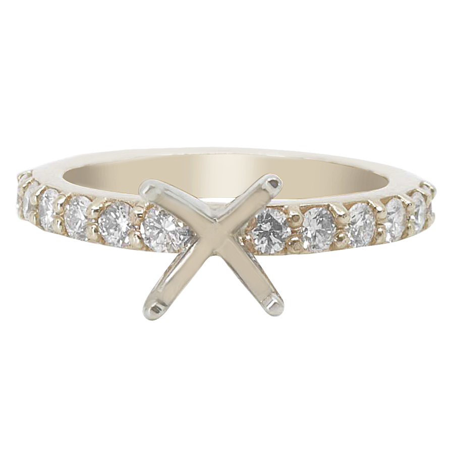 14K YELLOW GOLD 2MM SHARED PRONG DIAMOND HALFWAY ENAGAGEMENT RING