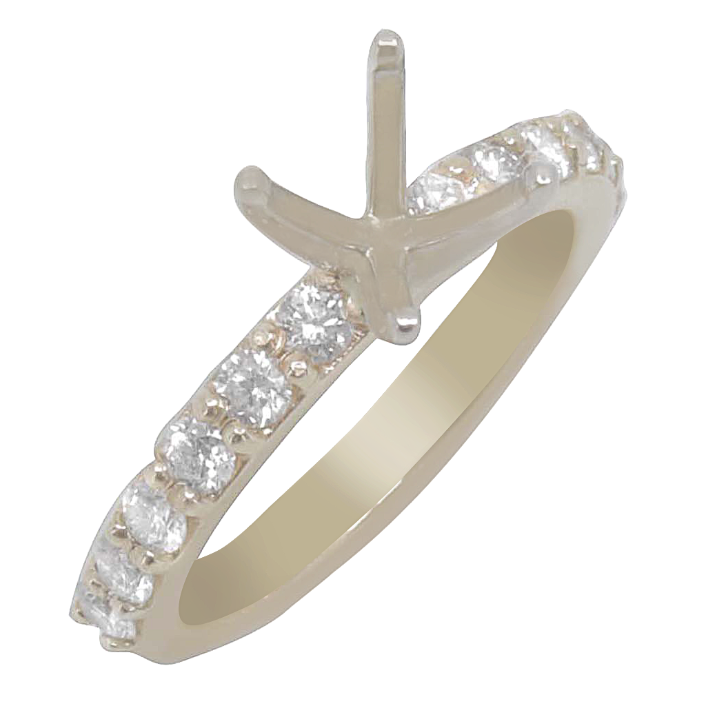 14K YELLOW GOLD 2MM SHARED PRONG DIAMOND HALFWAY ENAGAGEMENT RING