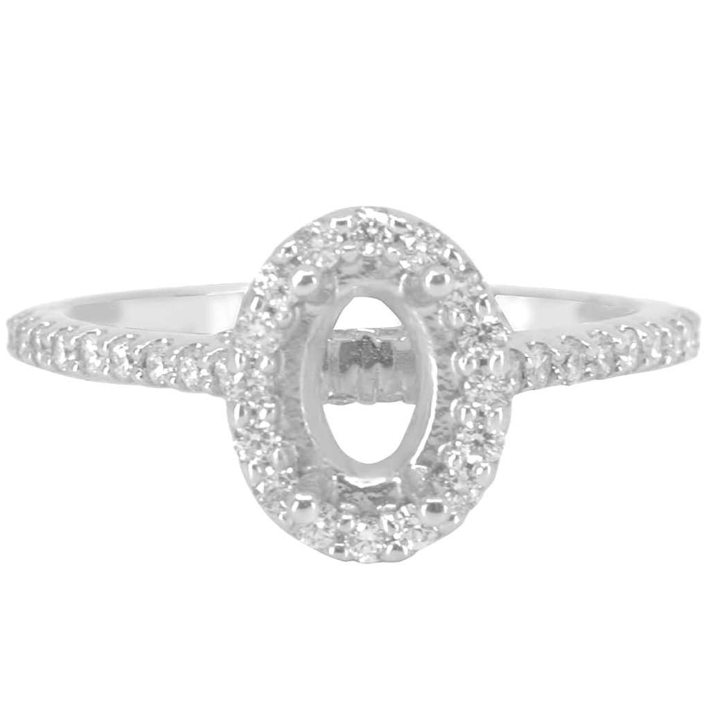 14K WHITE GOLD SHARED PRONG 8X10 OVAL HALO DIAMOND RING