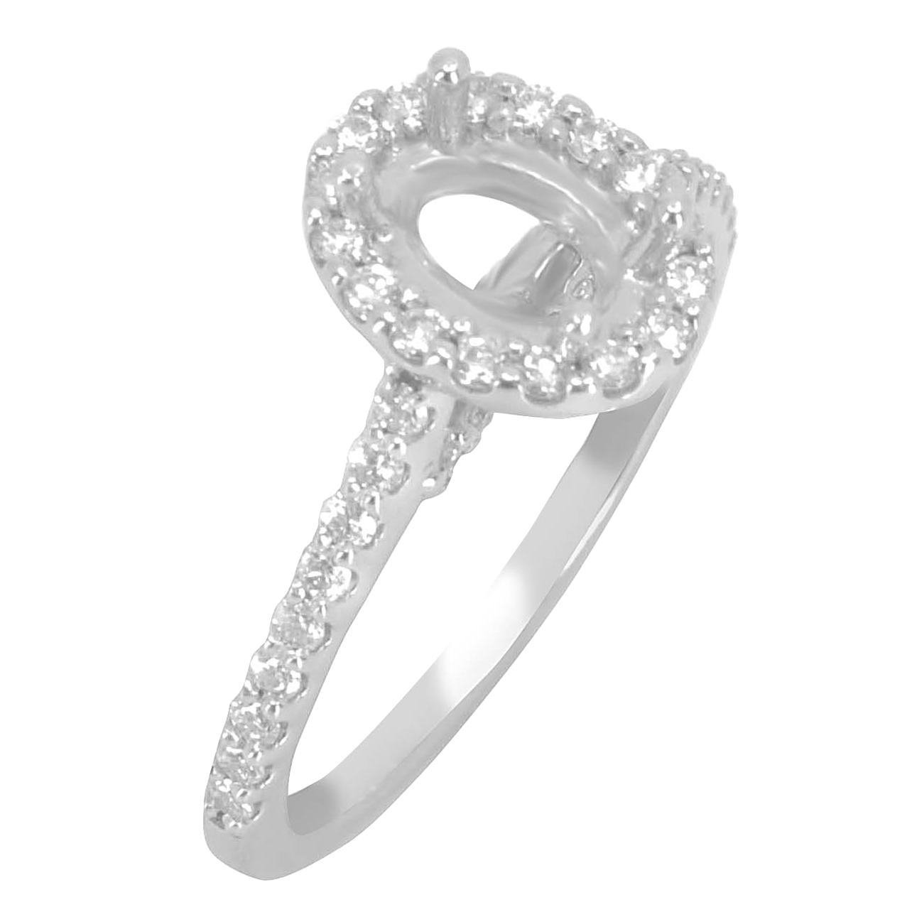 14K WHITE GOLD SHARED PRONG 8X10 OVAL HALO DIAMOND RING