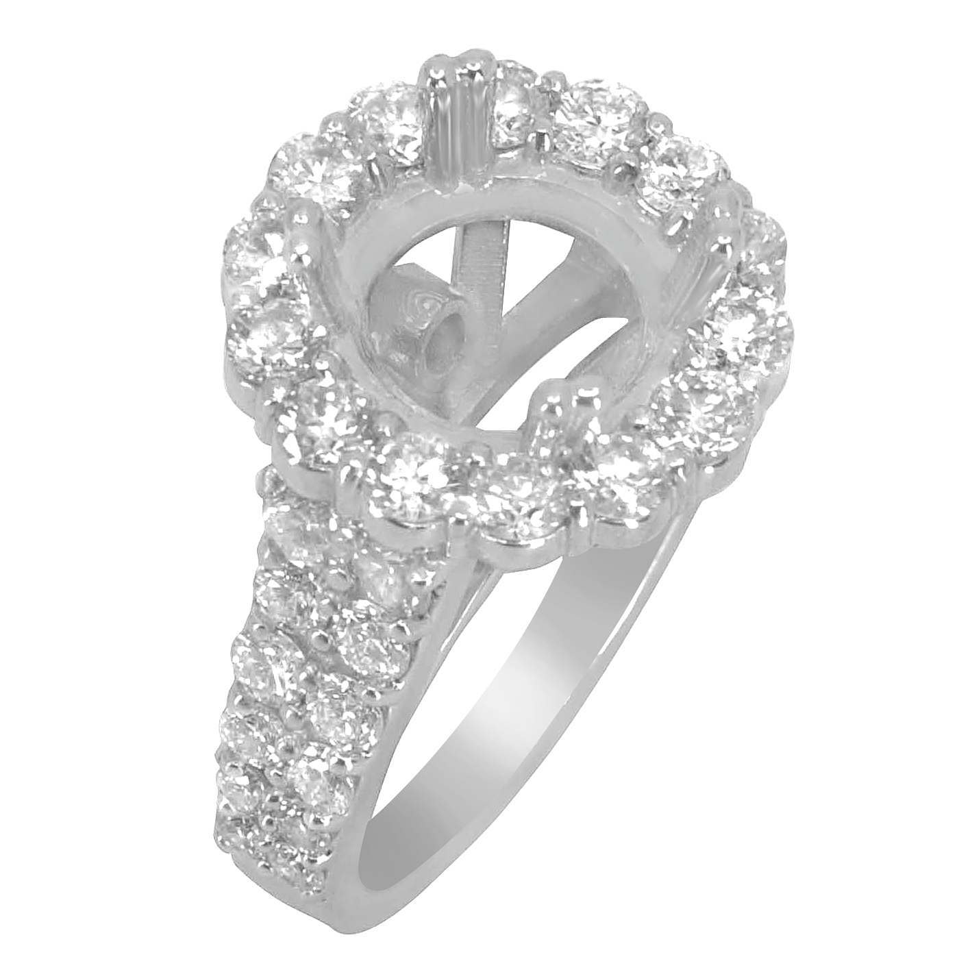 14K WHITE GOLD 14MM ROUND HALO DIAMOND RING