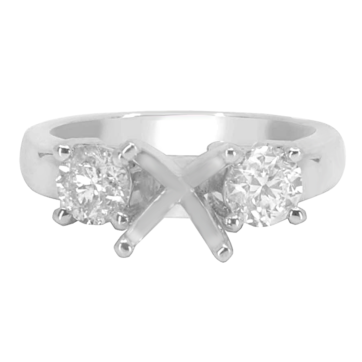 14K WHITE GOLD 3STONE PRONG SET SEMI-MOUNTING RING