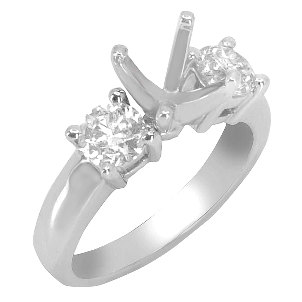 14K WHITE GOLD 3STONE PRONG SET SEMI-MOUNTING RING