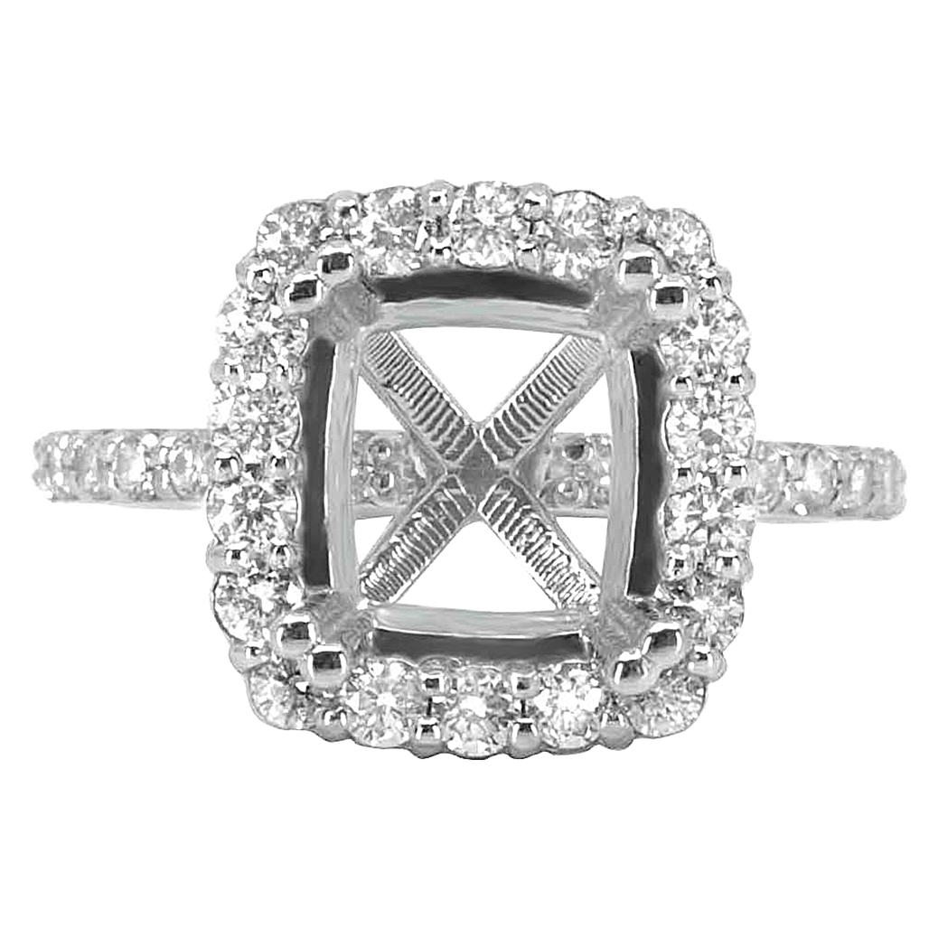 14K WHITE GOLD 13X13MM CUSHION HALO ENGAGAMENT RING