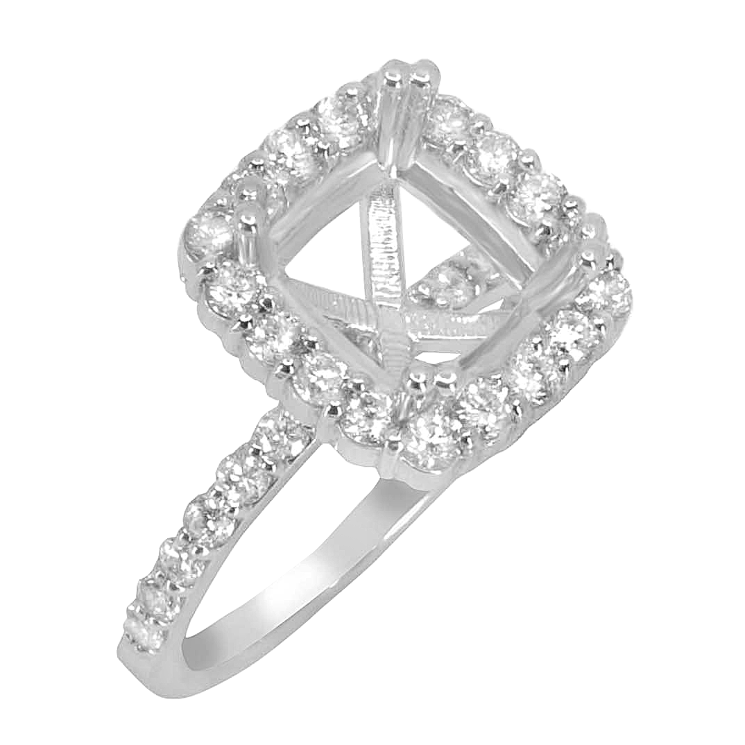 14K WHITE GOLD 13X13MM CUSHION HALO ENGAGAMENT RING