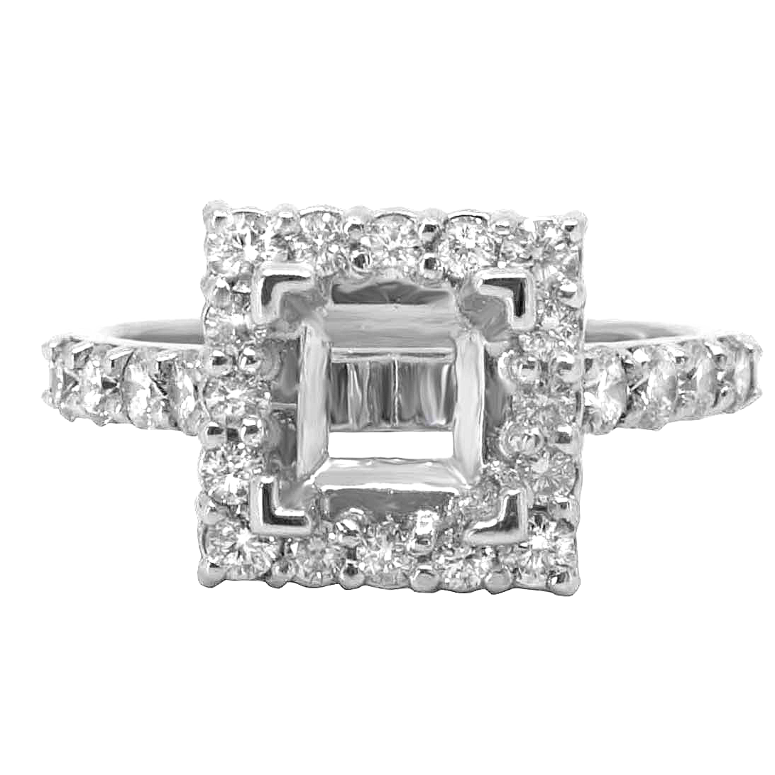 14K WHITE GOLD 10MM SQUARE DIAMOND HALO ENGAGEMENT RING