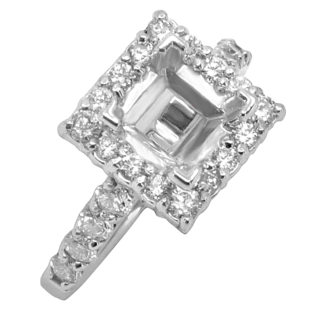 14K WHITE GOLD 10MM SQUARE DIAMOND HALO ENGAGEMENT RING