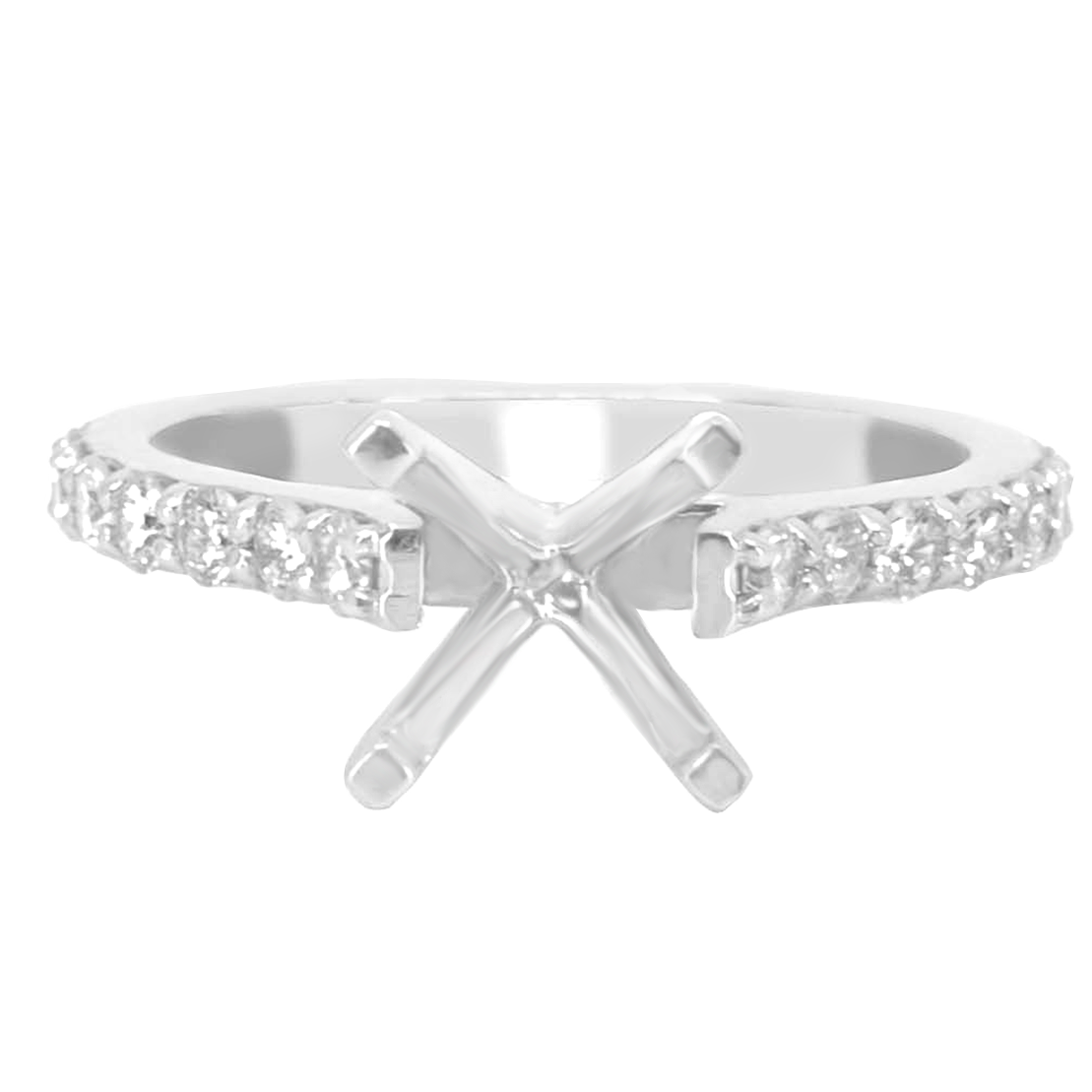 14K WHITE GOLD 2MM SHARED PRONG CATHEDRAL SEMI-MOUNTING RING