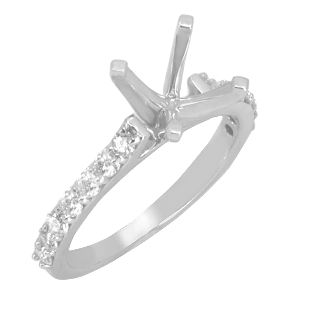 14K WHITE GOLD 2MM SHARED PRONG CATHEDRAL SEMI-MOUNTING RING
