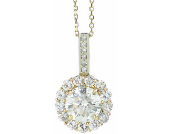14K YELLOW GOLD ROUND DIAMOND AND PAVE DIAMOND HALO PENDANT