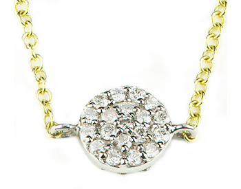 14K WHITE GOLD ROUND PAVE DIAMOND DISC PENDANT