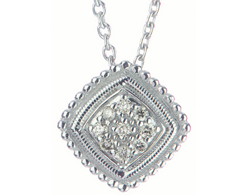 STERLING SILVER CUSHION AND PAVE DIAMOND CENTER PENDANT