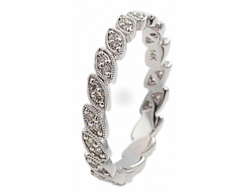 14K WHITE GOLD MARQUISE SHAPED BEAD SET DIAMOND STACK BAND