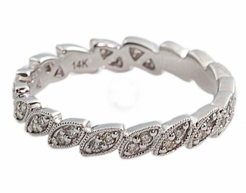 14K WHITE GOLD MARQUISE SHAPED BEAD SET DIAMOND STACK BAND