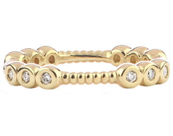 14K YELLOW GOLD ROPE DESIGN AND TRIPLE BEZEL SET DIAMOND SECTIONED STACK BAND 