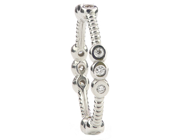 14K WHITE GOLD ROPE DESIGN AND TRIPLE BEZEL SET DIAMOND SECTIONED STACK BAND 