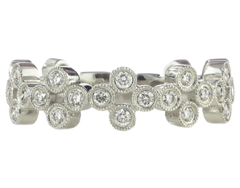 14K WHITE GOLD BEZEL SET ROUND DIAMOND CLUSTER DESIGN STACK BAND