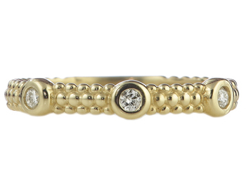 14K YELLOW GOLD BEADED DESIGN AND BEZEL SET DIAMOND STACK BAND