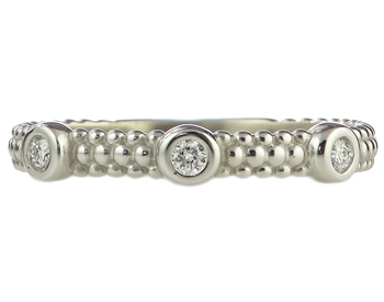 14K WHITE GOLD BEADED DESIGN AND BEZEL SET DIAMOND STACK BAND