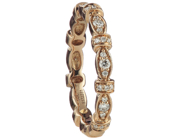 14K ROSE GOLD MARQUISE AND BAR DESIGN ROUND PAVE DIAMOND STACK BAND 
