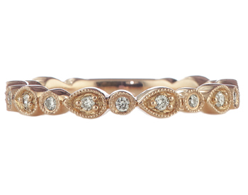 14K ROSE GOLD ROUND AND PEAR SHAPED BEZEL SET DIAMOND STACK BAND 