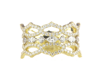 18K YELLOW GOLD FANCY CROWN DESIGN DIAMOND BAND