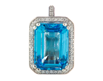 14K WHITE GOLD HORIZONTAL SET BLUE TOPAZ AND PAVE DIAMOND RING