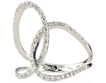 14K WHITE GOLD INTERLOCKING DOUBLE LOOP DESIGN PAVE DIAMOND RING